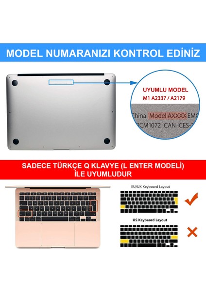 Apple MacBook Air 13 Inç 2021 M1 Çip A2337 Uyumlu Mat Frosted Kılıf + Klavye Kılıfı + Film