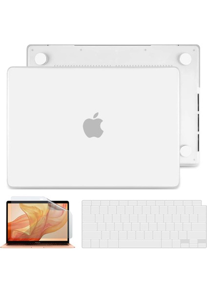 Apple MacBook Pro 13 Inç 2021 M1 Çip A2338 Uyumlu Mat Frosted Kılıf + Klavye Kılıfı + Film