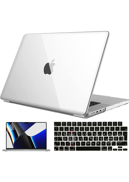 Apple MacBook Pro 2021 M1 16.2 Inc A2485 Uyumlu Parlak Kılıf + Siyah Klavye Kılıfı + Film
