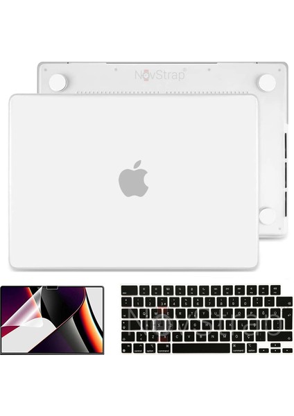 Apple MacBook Pro 2021 M1 14.2 Inc A2442 Uyumlu Mat Kılıf + Siyah Klavye Kılıfı + Film