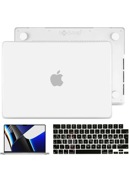 Novstrap Apple MacBook Pro 2021 M1 16.2 Inc A2485 Uyumlu Mat Kılıf + Siyah Klavye Kılıfı + Film