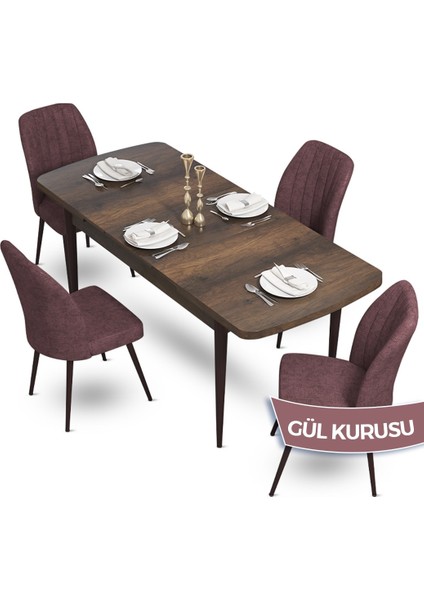 Concept Sun Serisi, 80X132 Açılabilir Barok Ahşap Desen Mutfak Masa Takımı, 4 Sandalye fiyatları