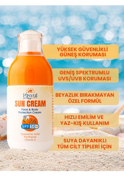 Güneş Kremi Spf 50 + Leke Karşıtı Hyaluronic Acid Nemlendirici Yüz ve Vücut 100 ml