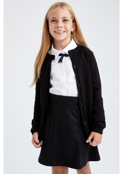 Kız Çocuk Siyah Bisiklet Yaka Triko Okul Hırkası N8407A622AU