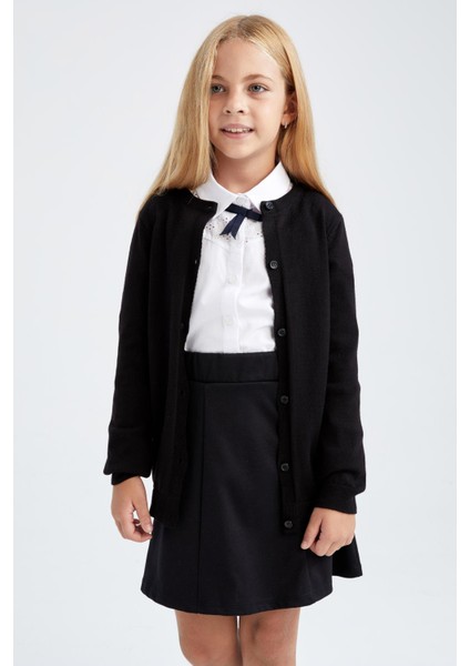 Kız Çocuk Siyah Bisiklet Yaka Triko Okul Hırkası N8407A622AU modelleri