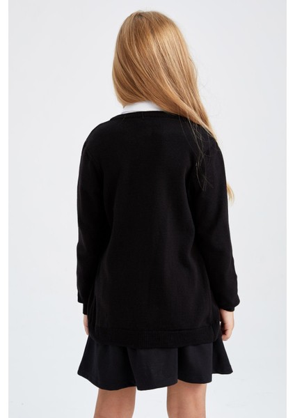 Kız Çocuk Siyah Bisiklet Yaka Triko Okul Hırkası N8407A622AU fırsatları