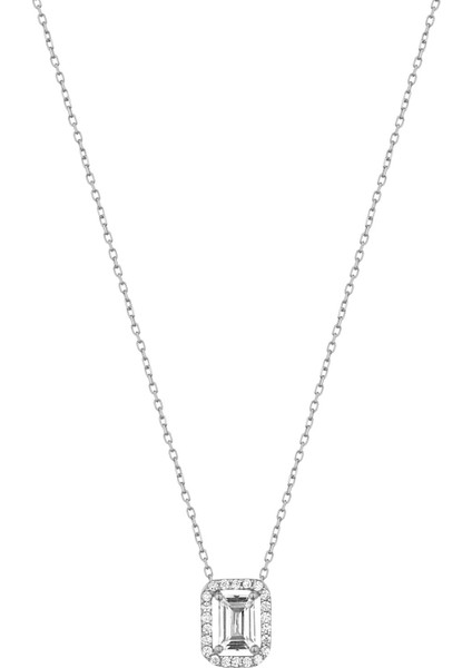 Baget Taşlı Pırlanta Model Gümüş Kolye