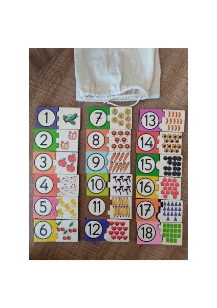 Montessori Renkli Sayı ve Miktarları Eşleştirme Puzzle