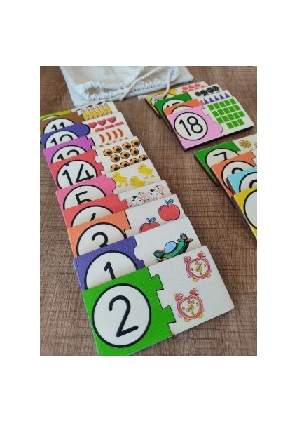 Montessori Renkli Sayı ve Miktarları Eşleştirme Puzzle