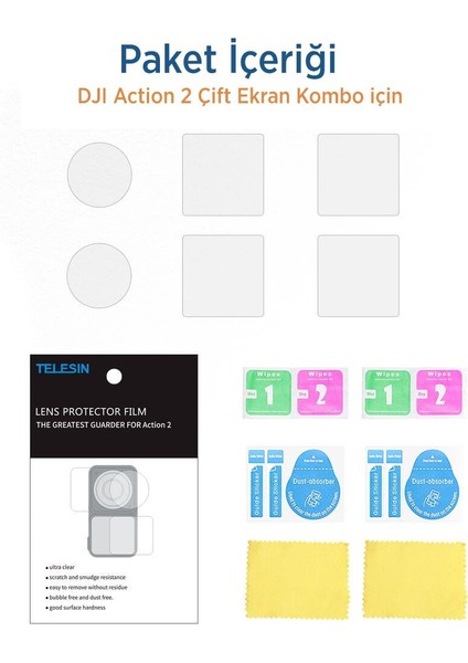 Djı Action 2 Dual-Screen Için Temperli Kırılmaz Cam Filmi Ekran Koruyucu ( 2x Lens Koruması + 4x Ekran Koruması )