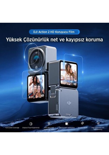 Djı Action 2 Dual-Screen Için Temperli Kırılmaz Cam Filmi Ekran Koruyucu ( 2x Lens Koruması + 4x Ekran Koruması )