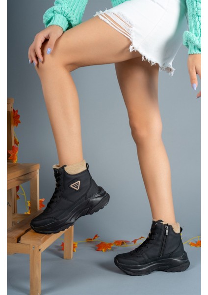 Unisex Trekking Bot Siyah Bej Suni Deri Fermuarlı Ortopedik İç Taban Kaymaz Dış Taban indirimleri