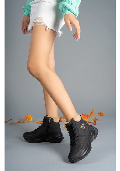 Unisex Siyah Bej Trekking Bot Ortopedik Taban Su Geçirmez Fermuarlı Kaymaz Tabanlı