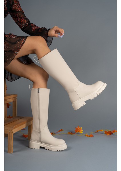 Kadın Mat Bej Deri Çizme – Fermuarlı, Kısa Topuklu, Ortopedik Rahat Tabanlı, Outdoor ve Günlük Kullanıma Uygun fiyatları