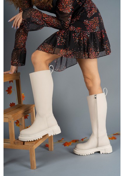 Kadın Mat Bej Deri Çizme – Fermuarlı, Kısa Topuklu, Ortopedik Rahat Tabanlı, Outdoor ve Günlük Kullanıma Uygun indirimleri