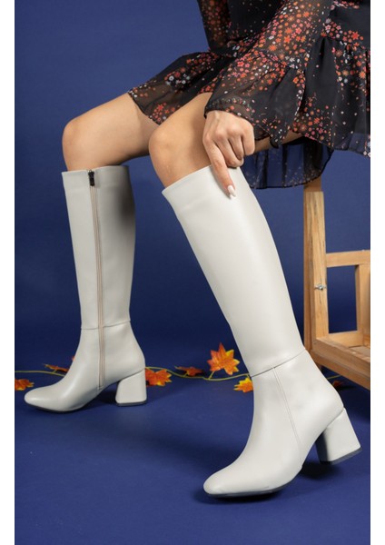 Kadın Bej Cilt Deri Çizme – Fermuarlı, Ortopedik Rahat Taban, Outdoor ve Günlük Kullanıma Uygun