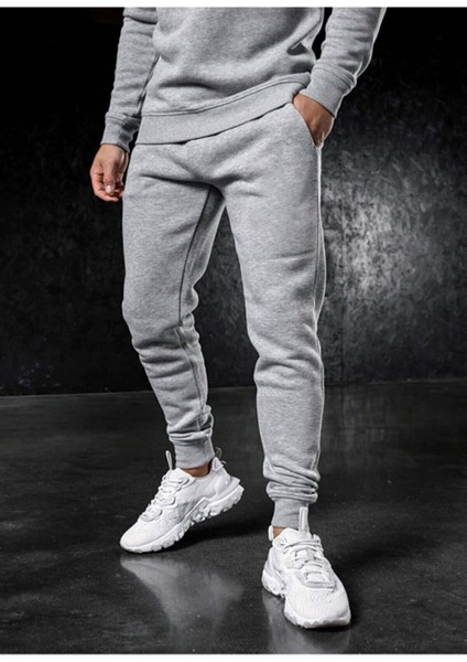 DAXİS Sportwear Company  Erkek Gri Slim Fit Jogger Eşofman Altı 2 Iplik Şardonlu Pamuklu Kışlık Dar Paça