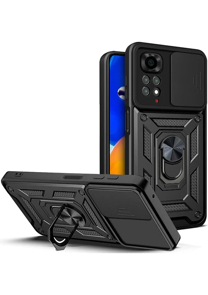 Xiaomi Redmi Note 11 Kılıf Kamera Korumalı Sürgülü Yüzüklü Armor Military Tank