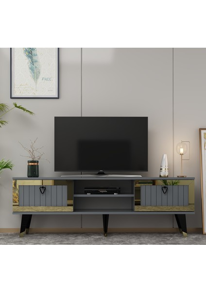 Lidya Tv Stand Antrasit-Altın