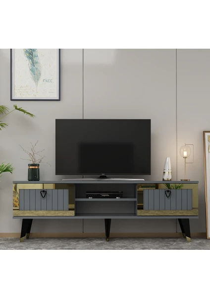 Cantek Dizayn Lidya Tv Stand Antrasit-Altın