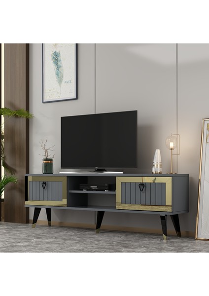 Lidya Tv Stand Antrasit-Altın