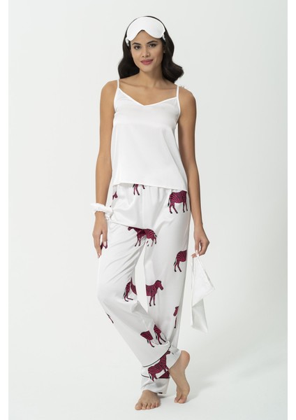 6'lı Zebra Desen Ekru Saten Pijama Takımı S27218 fiyatları