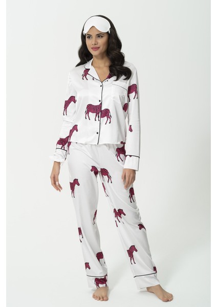 6'lı Zebra Desen Ekru Saten Pijama Takımı S27218 modelleri