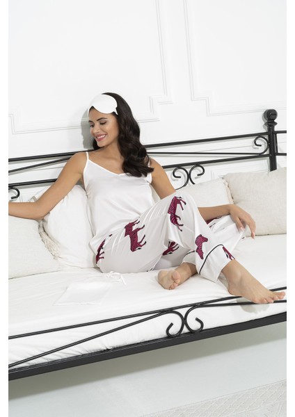 6'lı Zebra Desen Ekru Saten Pijama Takımı S27218 fırsatları
