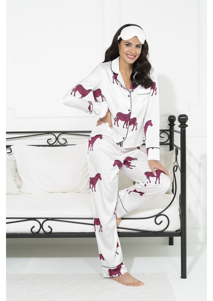 6'lı Zebra Desen Ekru Saten Pijama Takımı S27218 indirimleri