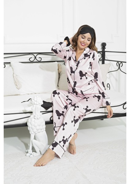6'lı Köpek Desen Pembe Saten Pijama Takımı S27221