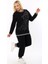 Yuvarlak Yaka Önü Geometrik Desen Taş Işlemeli Uzun Kol Cepli Lastik ve Bağçıklı Rahat Eşofman Takım 3