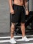 Erkek Siyah Şort Nefes Alabilir Kumaşla Spor Tarzı 3