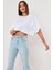 Beyaz %100 Pamuk Bisiklet Yaka Oversize Crop TShirt 1