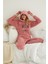 Kadın Pudra Meow Desenli Tam Peluş Pijama Takımı 1