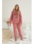 Kadın Pudra Meow Desenli Tam Peluş Pijama Takımı 2