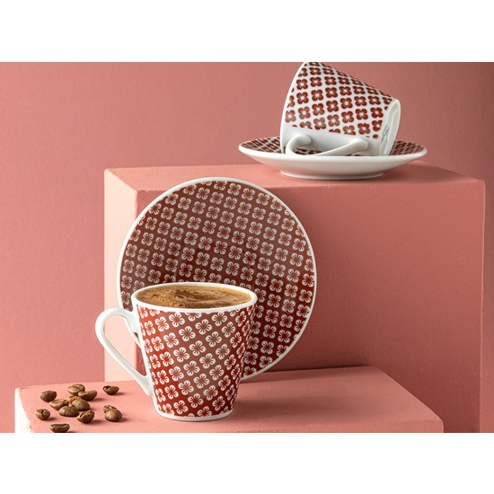 English Home Alessi Porselen 2'li Kahve Fincan Takımı 80 ml Bordo
