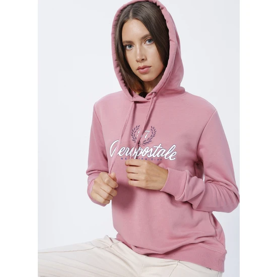 Aeropostale Kapüşon Yaka Nakışlı Pembe Kadın Sweatshirt K-2973