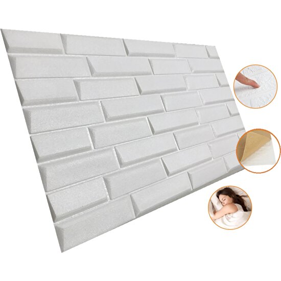 Renkli Duvarlar Kendinden Yapışkanlı 3D Boyutlu Beyaz Opak Duvar Kağıdı Paneli NW55 70X38CM