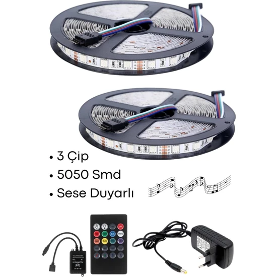 EVİMLED Sese Müziğe Duyarlı 10 Metre Rgb LED 3 Çipli 5050 Smd Tak Çalıştır Kombin