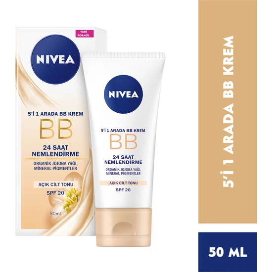 NIVEA Essentials BB Krem;24 Saat Nemlendirme + Işıltı Açık Ton Gündüz Kremi 50 ml