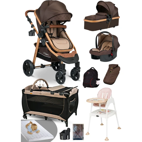 Ekonomi Paket 10 in 1 Baby Home 940 Travel Sistem Bebek Arabası 560 Oyun Parkı Yatak Beşik 1450 Mama Sandalyesi