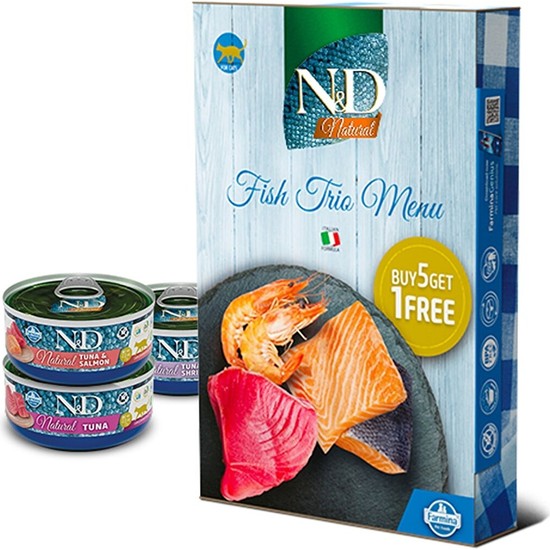 N&D ND Balıklı Trio Menü Süper Premium Kedi Konserve Yaş Maması 6X70GR Balık Tatlı Lezzet