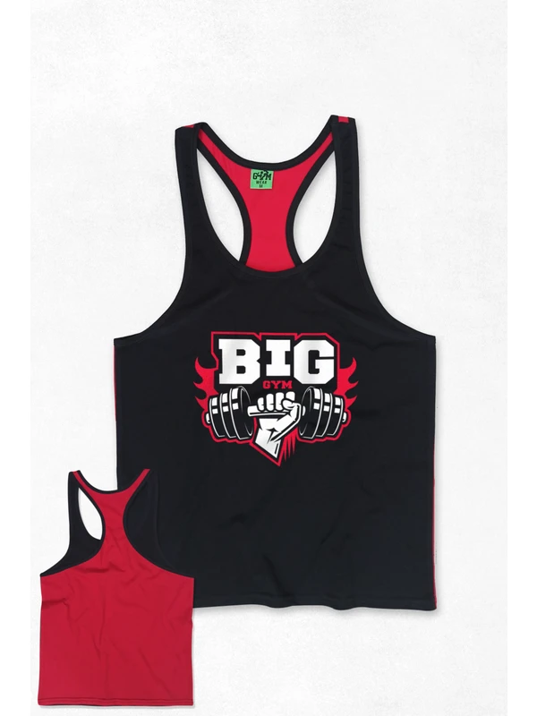Ghedto Bıg Gym Fitness Tank Top Sporcu Atleti Siyah Kırmızı