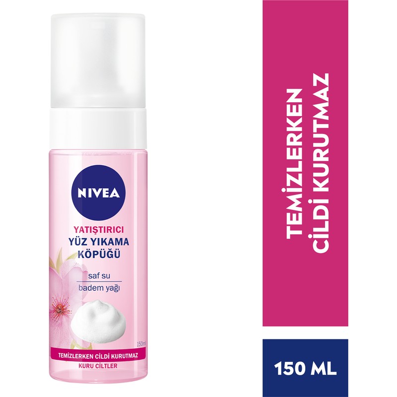 Nivea Yüz Yıkama Köpüğü Yatıştırıcı 150ml, Kuru Ciltler, Derinlemesine Yüz Temizleme, Doğal Badem Yağı
