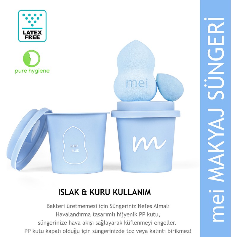 Mei Coffee Cup Hijyenik Makyaj Süngeri Baby Blue 1 Pro + 1 Mini