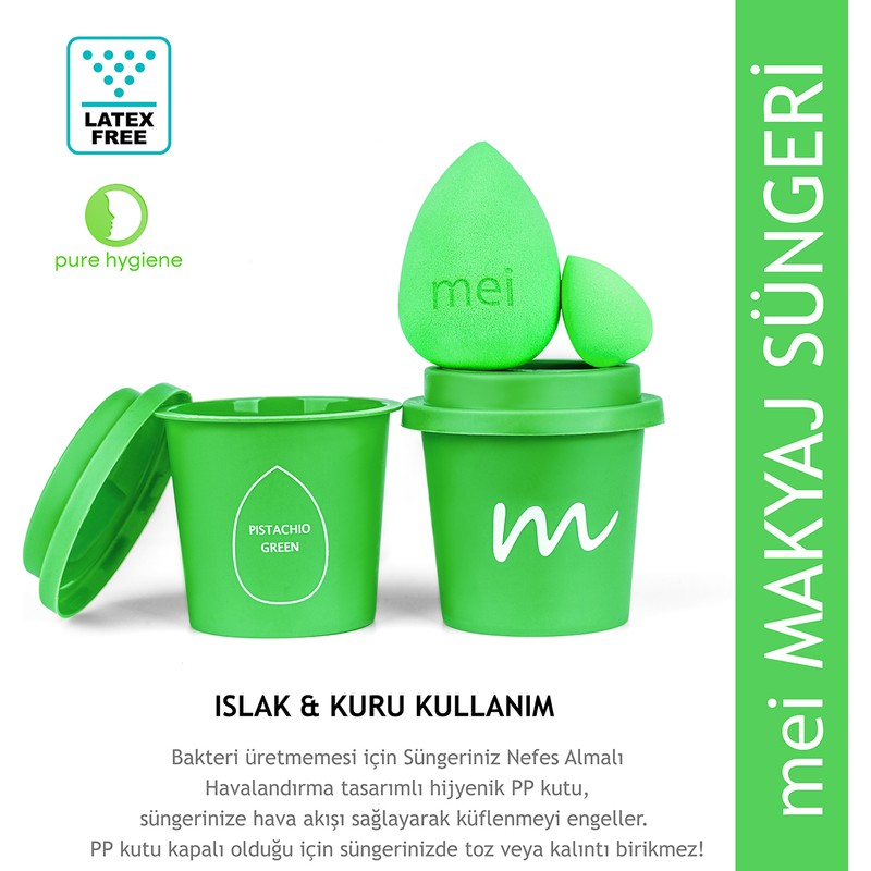 Mei Coffee Cup Hijyenik Makyaj Süngeri Pistachio Green 1 Pro + 1 Mini