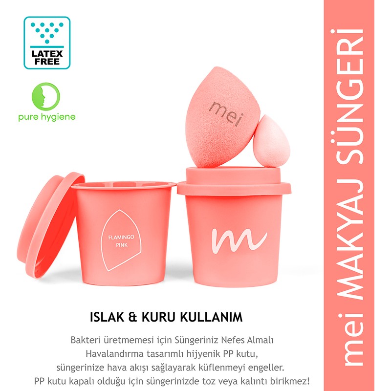 Mei Coffee Cup Hijyenik Makyaj Süngeri Flamingo Pink 1 Pro + 1 Mini