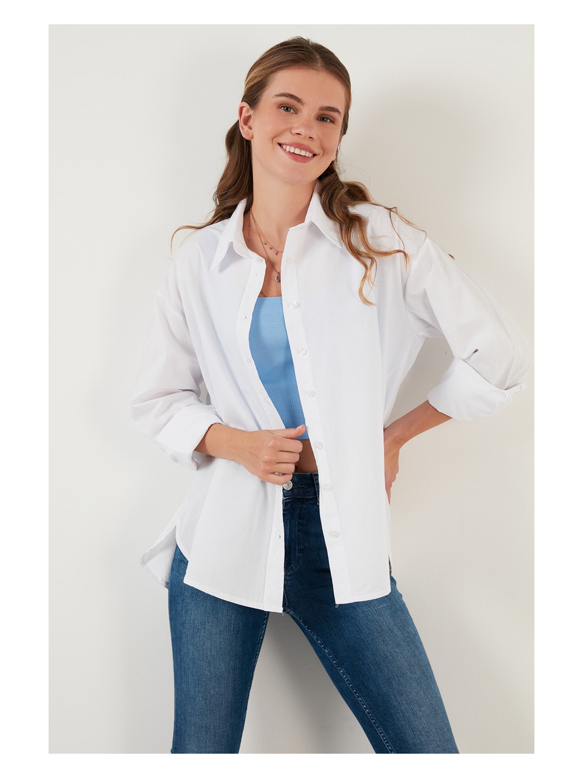 Lela Oversize % 100 Pamuk Poplin Gömlek Bayan Gömlek CF21S163867 - Görsel 3