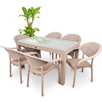 Violet Rattan Masa Takımı 80x140 Camlı Masa 6 Kişilik Bambu Sandalye Seti Bahçe Balkon Teras Takımı