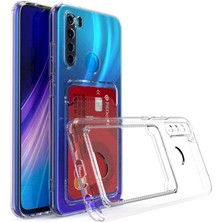 Fibaks Xiaomi Redmi Note 8 Kılıf Kartlıklı Cüzdanlı Kamera Korumalı Şeffaf Renksiz Esnek Silikon Kapak